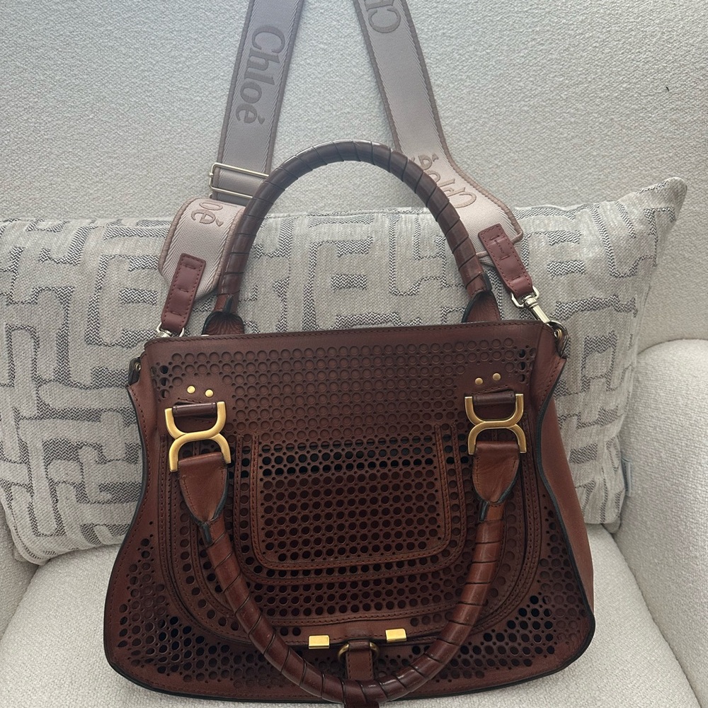 RARE Auth Chloe Medium Marcie perforated crossbody satchel handbag
